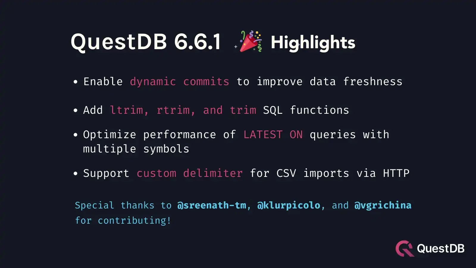 Banner for blog post "QuestDB 6.6.1 - Dynamic Commits"