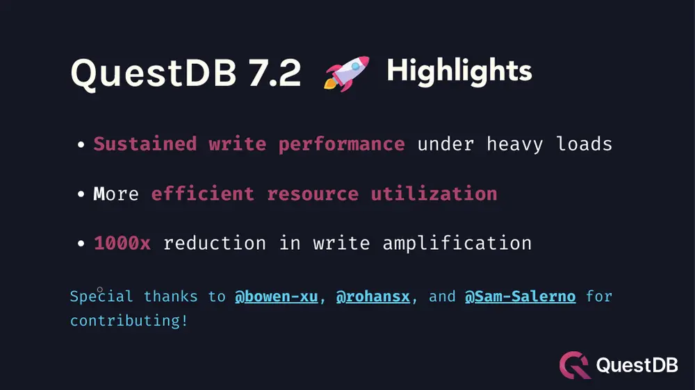 Banner for blog post "QuestDB 7.2 Release"