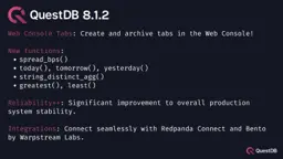 Banner for blog post "QuestDB 8.1.2 - Tabs & Balance"