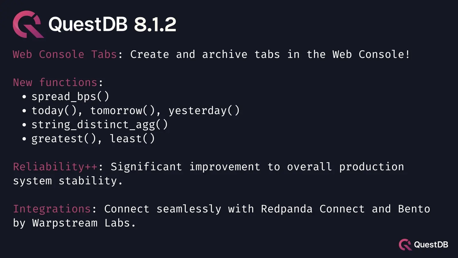 Banner for blog post "QuestDB 8.1.2 - Tabs & Balance"