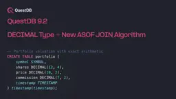 Banner for blog post "QuestDB 9.2: Exact arithmetic and smarter temporal joins"