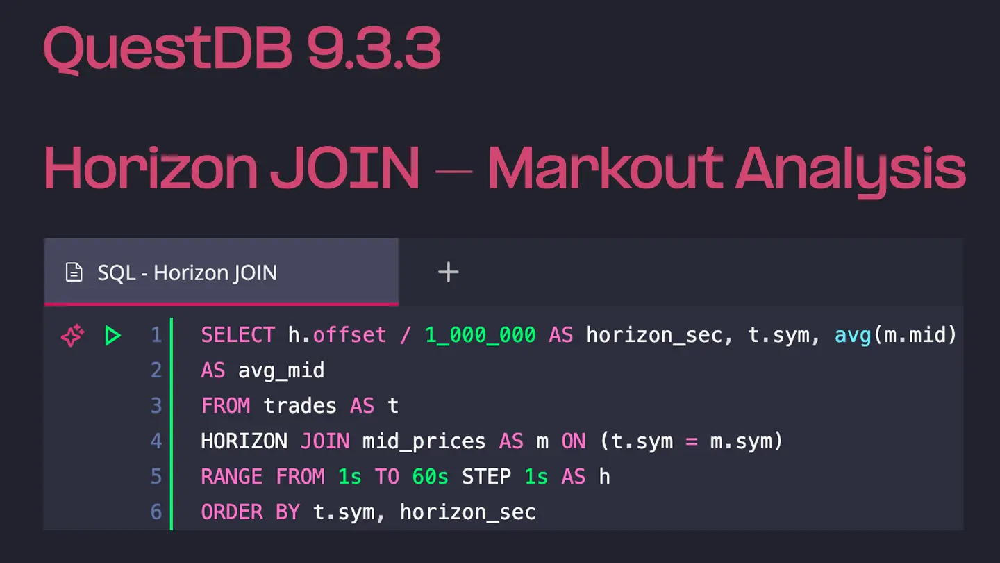 Banner for blog post "QuestDB 9.3.3: HORIZON JOIN, twap(), and JIT on ARM64"