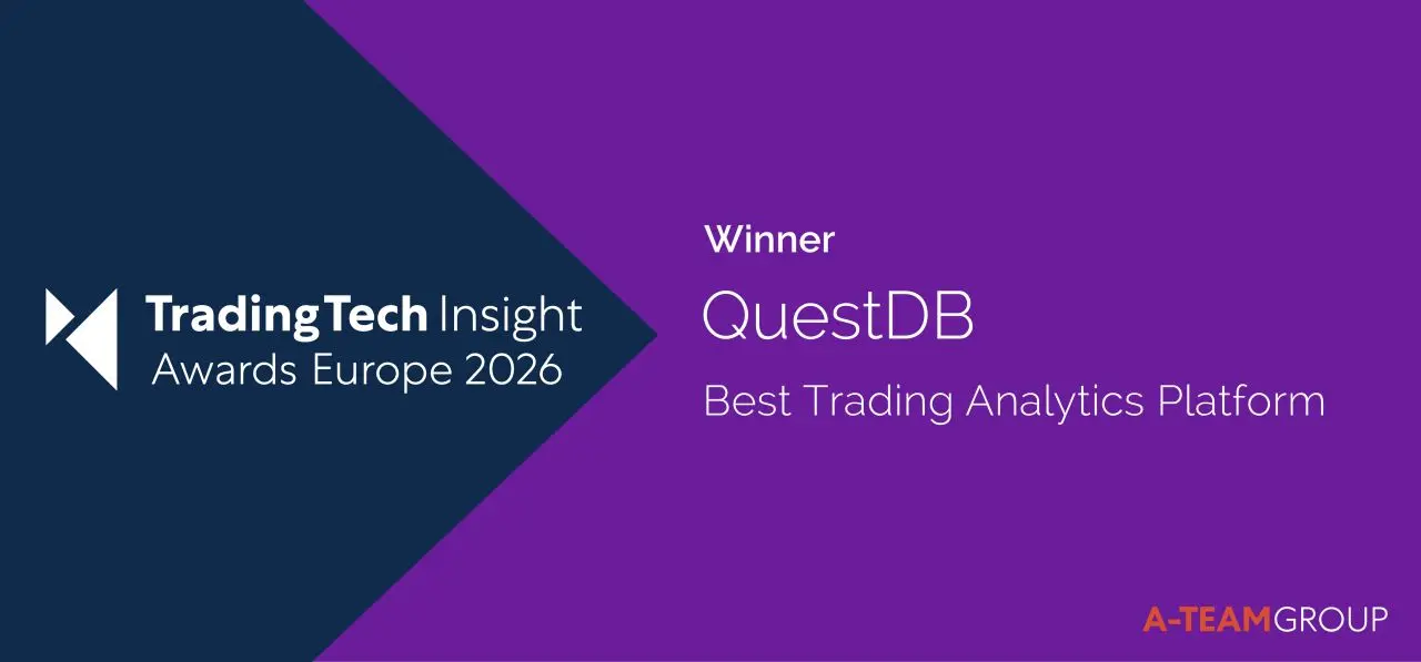 Banner for blog post "QuestDB Wins Best Trading Analytics Platform at TradingTech Insight Awards Europe 2026"