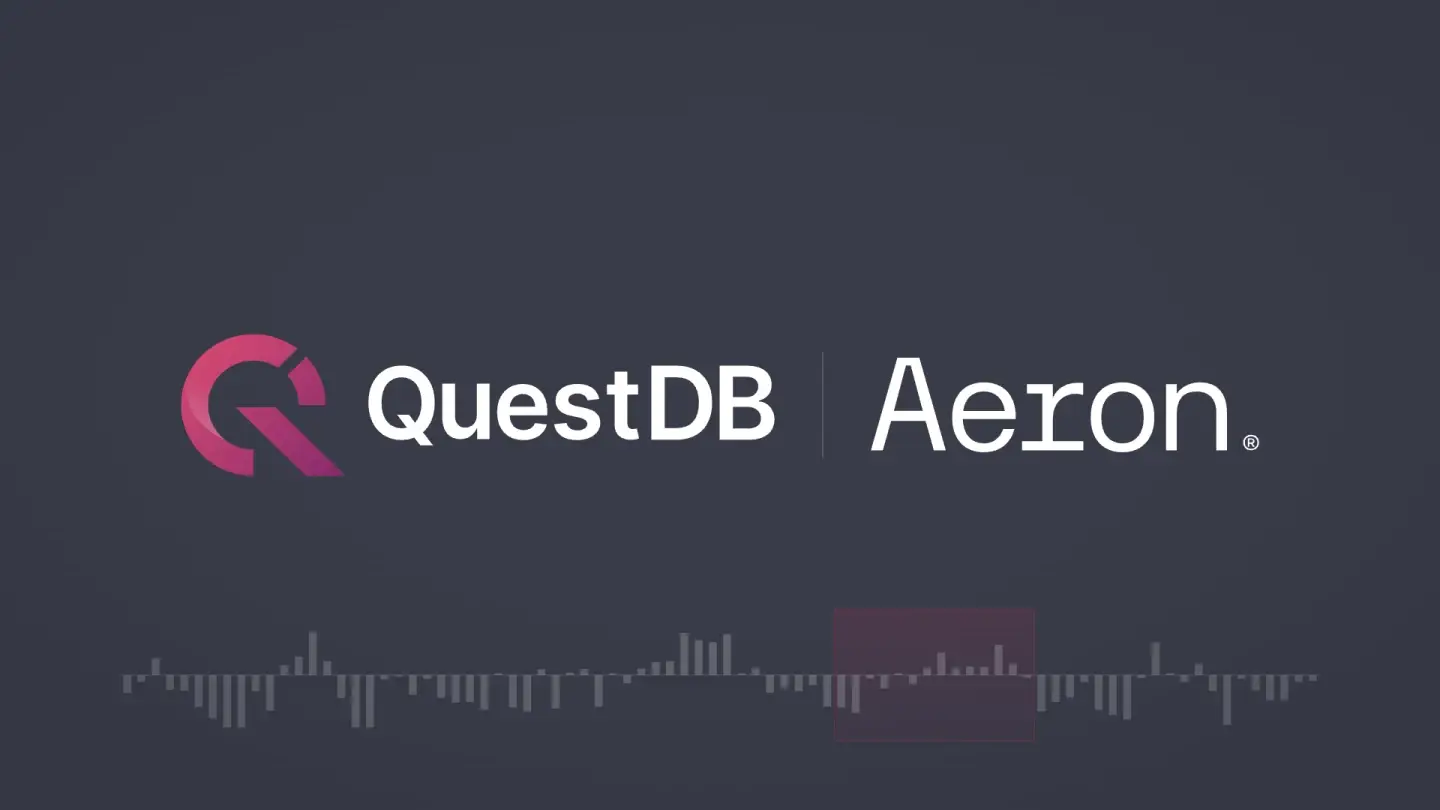 Banner for blog post "Aeron and QuestDB: building open infrastructure for capital markets data"
