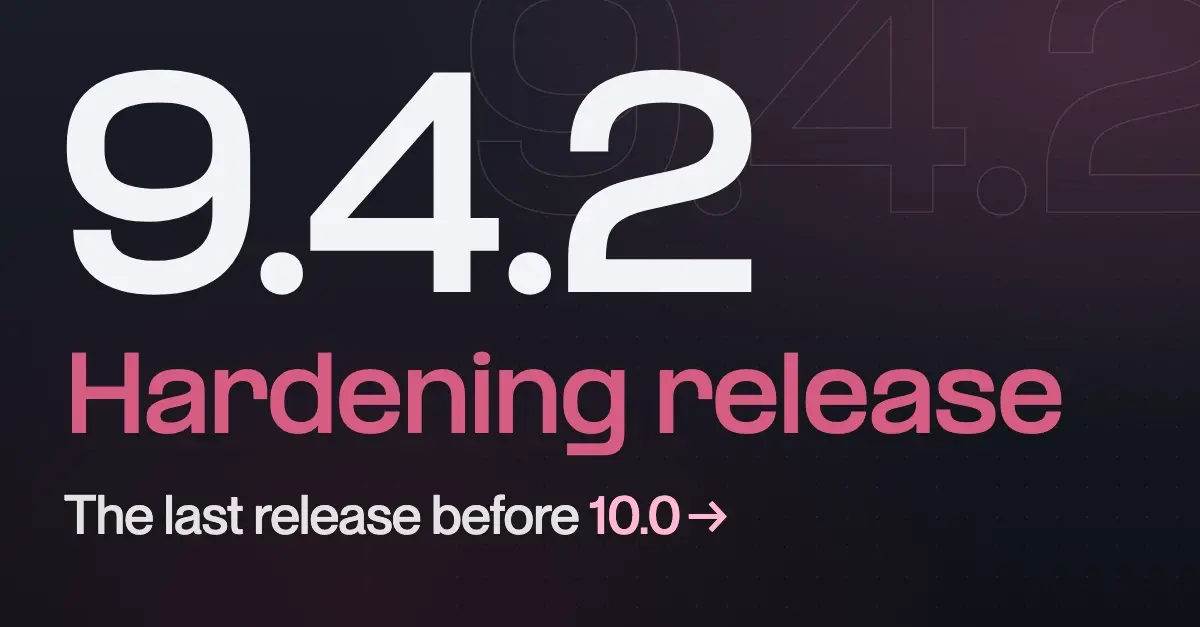 Banner for blog post "QuestDB 9.4.2: shareable queries, new aggregates, and a hardening pass"