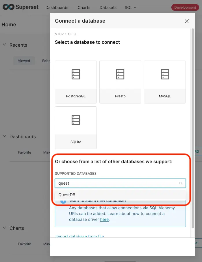 QuestDB Database Selection