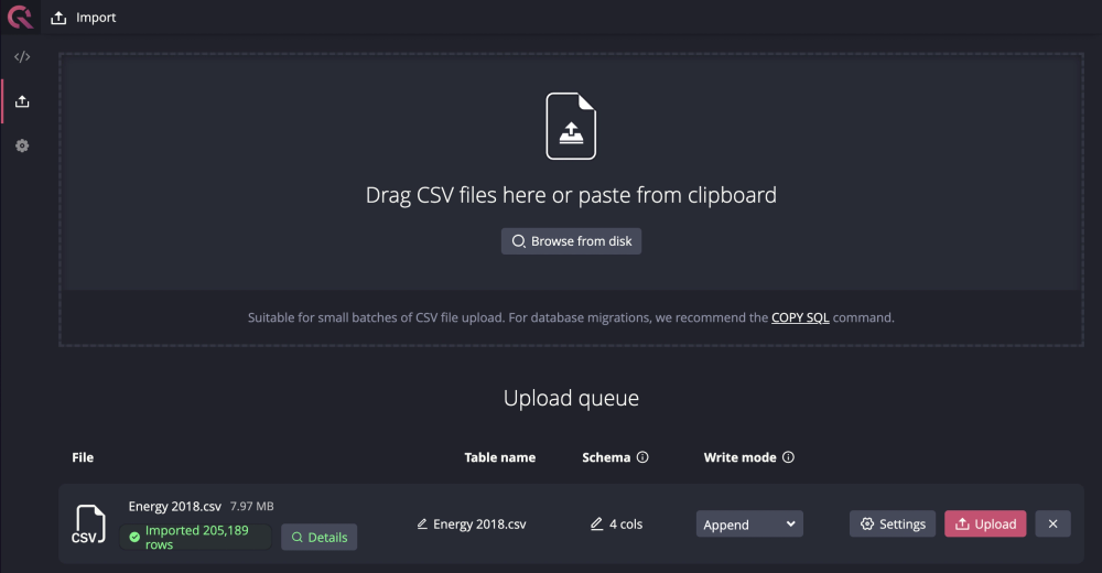 A picture of the sample data import UI. Bring in sample data with a click of a button.