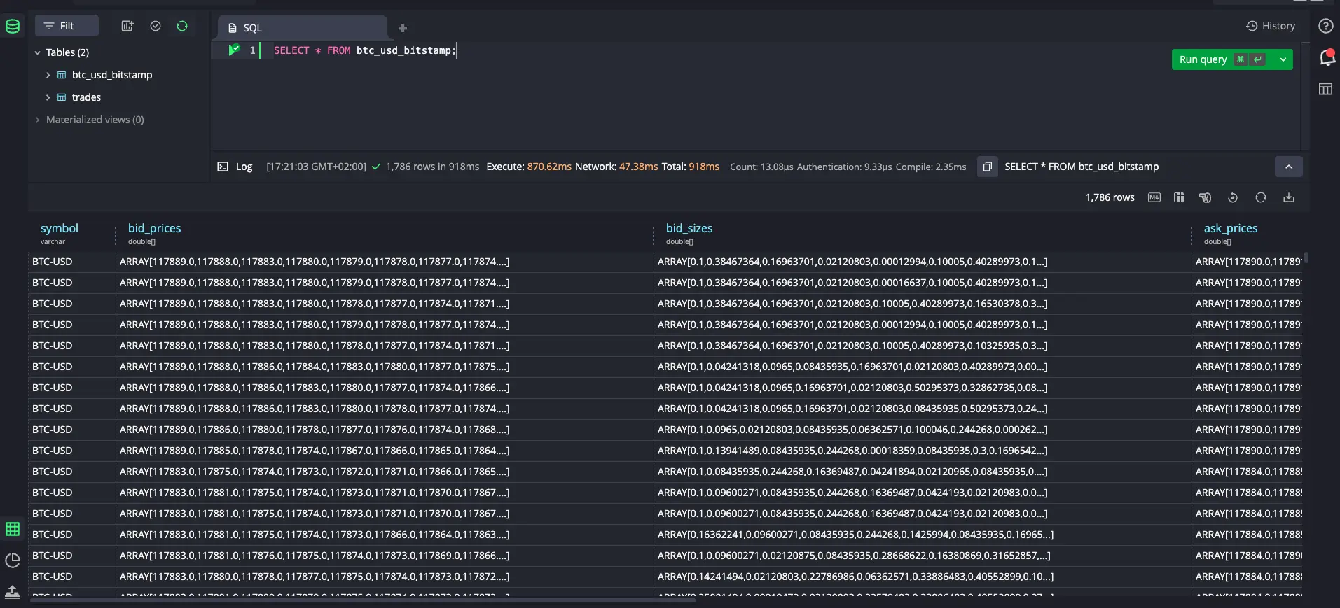 Selecting real bitcoin data