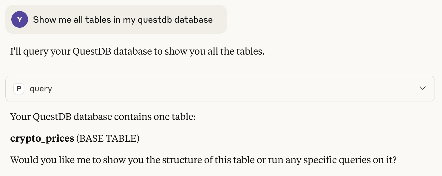 Claude showing all tables