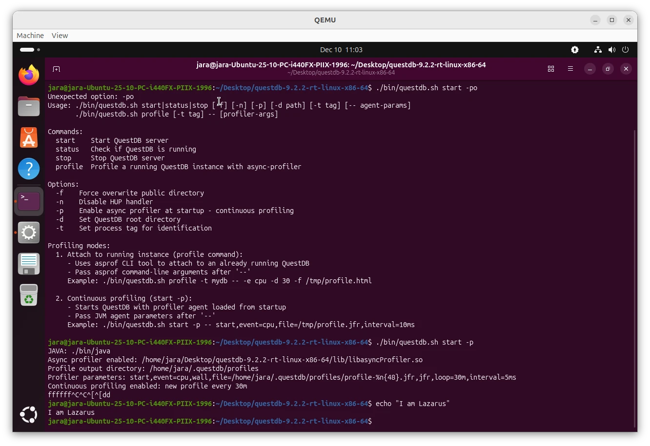 QEMU screen showing Ubuntu desktop