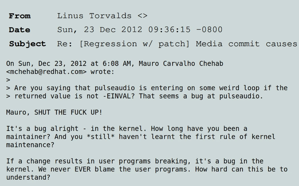Linus on kernel stability: Don't break userspace